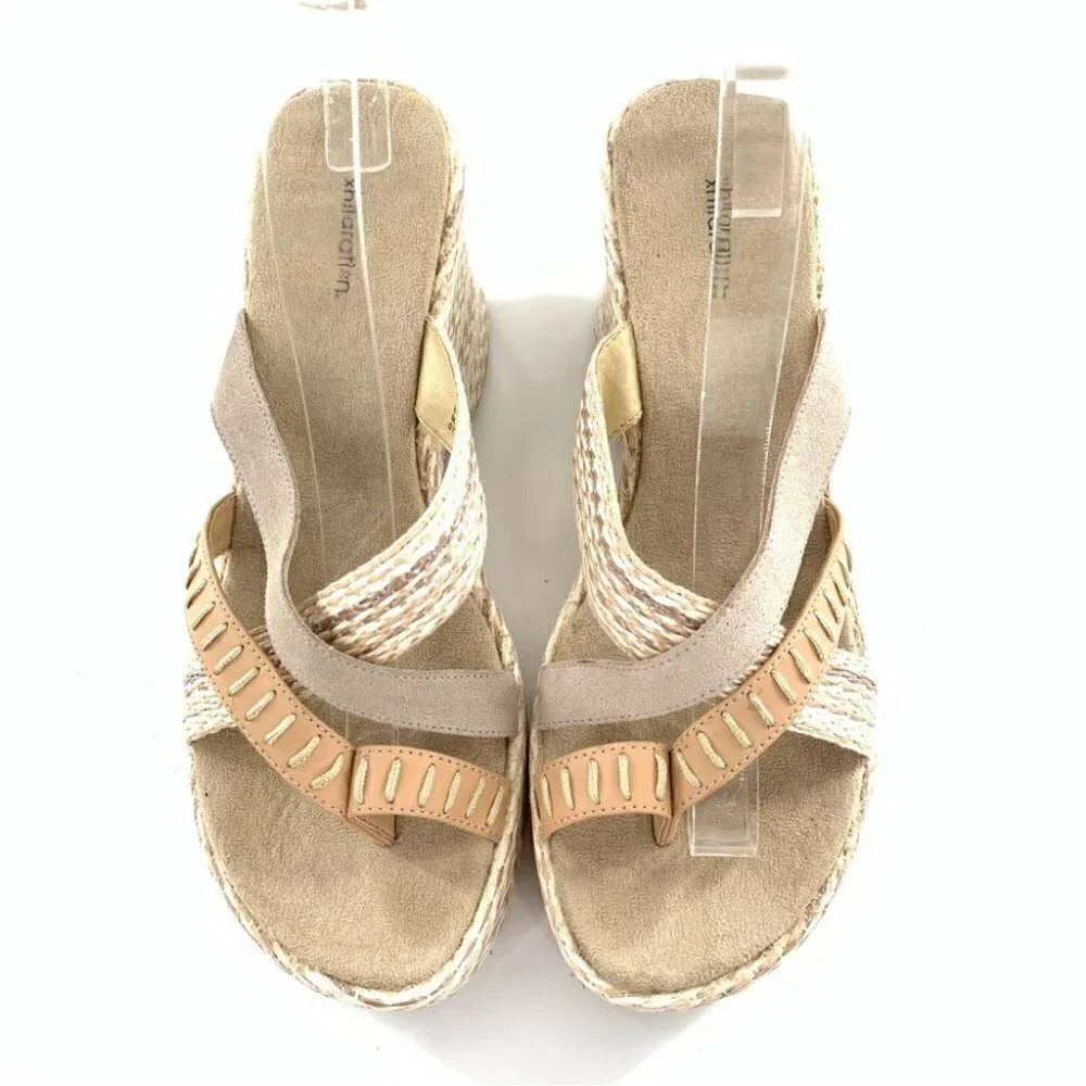 Xhilaration sandals 9 gray tan leather suede chunky platforms vintage y2k 90s
